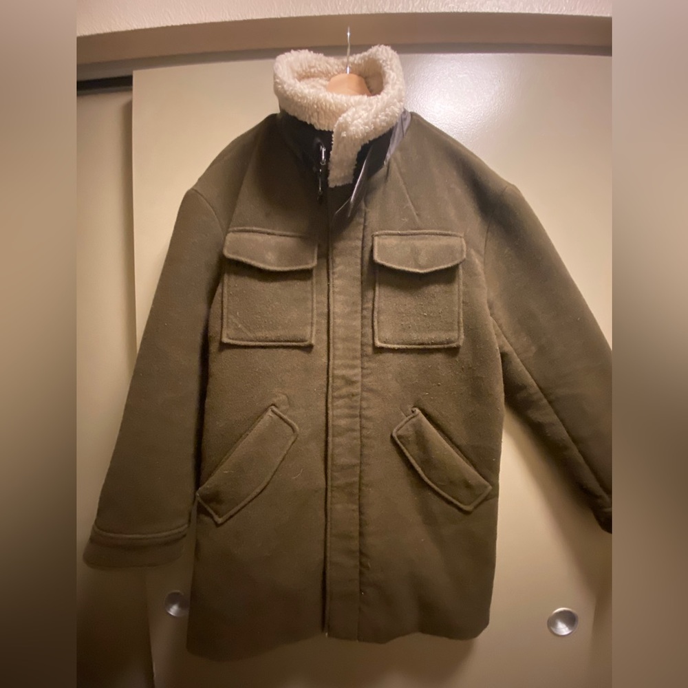 Zara green and cream shearling Sherpa coat